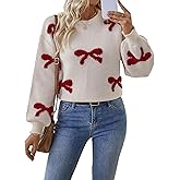 BreathSunny Womens Cute Ribbed Knit Crewneck Fluffy Bow Valentines Pullover Sweater Spring 2025