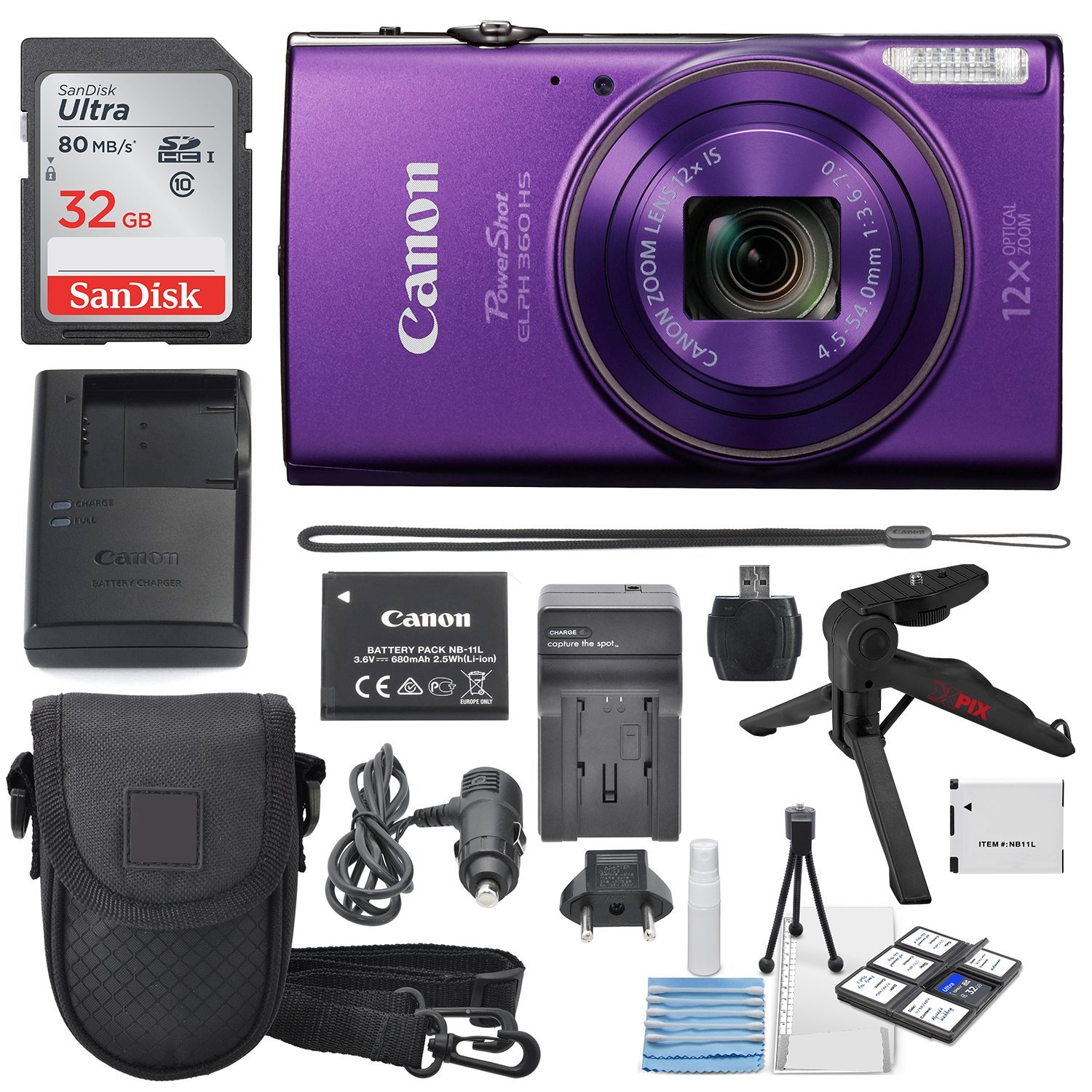 Canon PowerShot ELPH 360 HS (Purple)12x Optical Zoom BuiltIn WiFi W