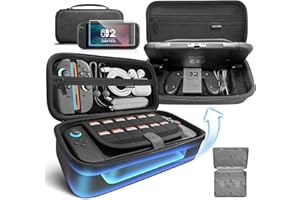 AceGamer Large Capacity Carrying Case for Nintendo Switch 2 (2025) - 3 in 1 Accessories Bundle with Screen Protectors, Game Card Holder, 12 Game Cartridges, Hard Shell Portable Travel Pouch, Grey