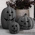 Halloween Decorations - Black Handmade Terracotta Jack O Lantern Pumpkin | 7.5"H Spooky Decoration, Fall Decor, Centerpieces