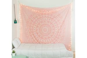 Popular Handicrafts Wall Hanging Tapestry for Bedroom Hippie Mandala Bohemian Tapestry Floral Design Indian Magical Thinking Tapestries Dorm Decor 54x82 Inches,(140cmsx210cms) Rose Gold