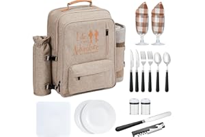 AW BRIDAL 24L Insulated Picnic Basket Leak Proof Picnic Backpack for 2, Light Brown Camping Gifts, Cool Bridal Shower Gifts for Bride & Groom, Mr & Mrs, Anniversary Engagement Wedding for Newly Engaged Couples