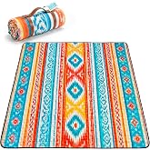 BLAKUN Picnic Blanket Waterproof 80&rdquo;x80&rdquo; Extra Large Beach Blanket for 6-8 People, Foldable Outdoor Blanket with Boho Southwestern Design for Camping, Travel, Park &amp; Lawn