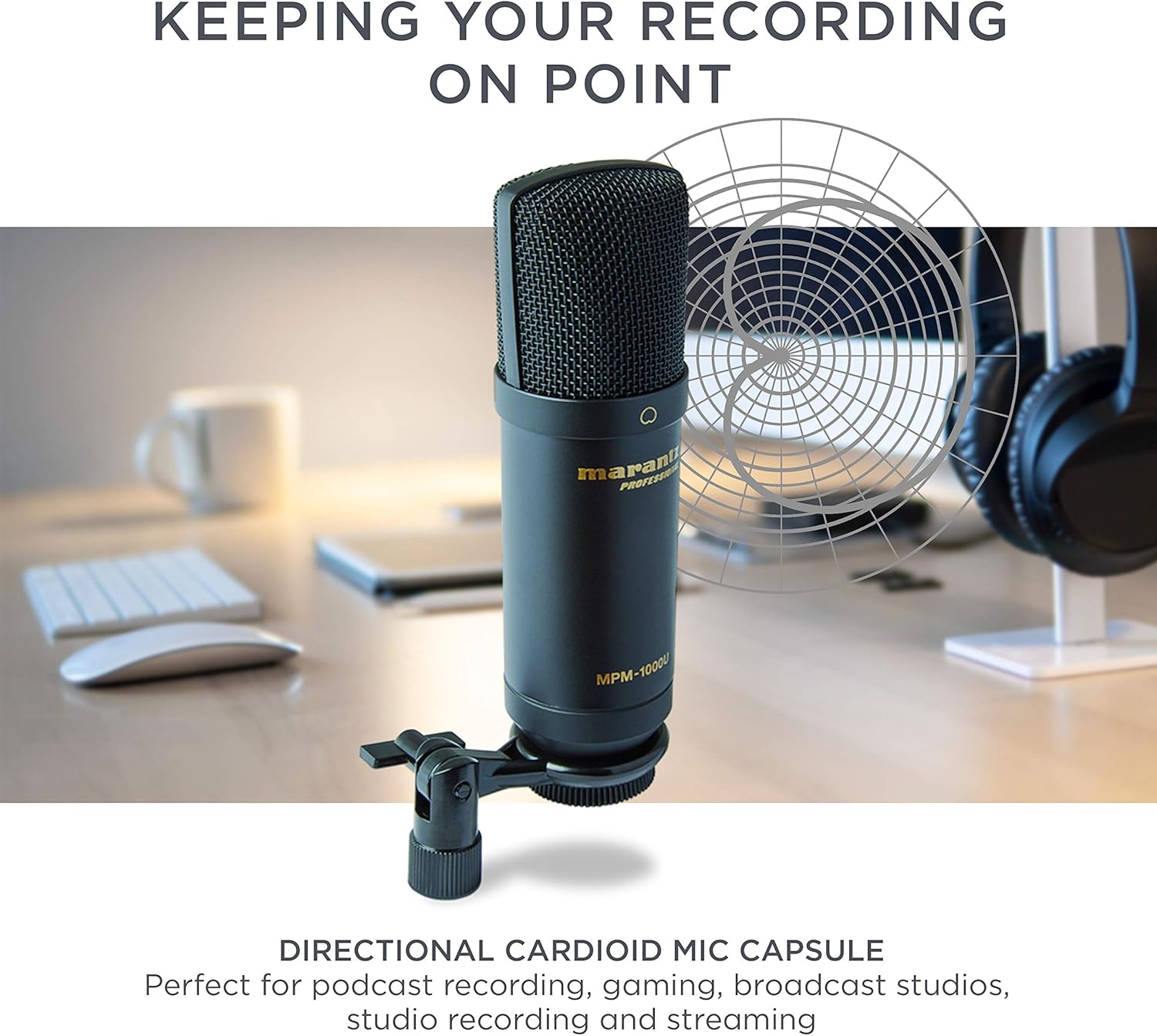 Amazon Com Marantz Professional Mpm 1000u Large Diaphragm Usb Condenser Microphone For Podcasting Recording Including Usb Cable Mic Clip Musical Instruments