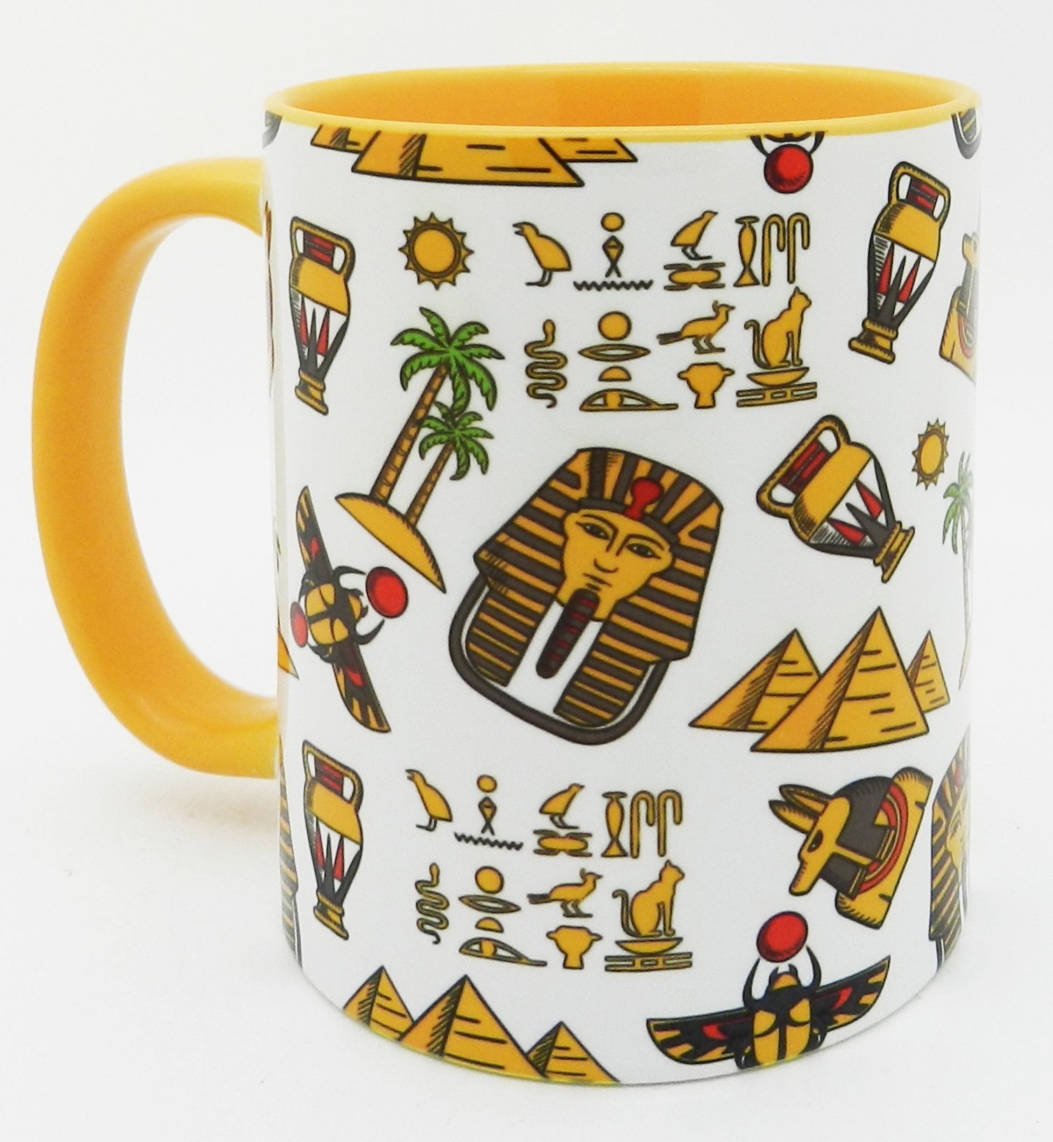 Half a Donkey The Egyptian Mug with Yellow Glazed Handle and Inner, Ceramic, 9cm Height, 8cm Diameter