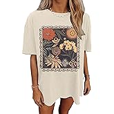 Womens Oversized Tshirt Flower Graphic Tees Nashville Music Short Sleeve Shirts Summer Casual Loose Beach Tops