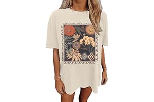 YIUIERE Womens Oversized Tshirt Flower Graphic Tees Nashville Music Short Sleeve Shirts Summer Casual Loose Beach Tops