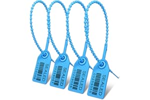 FALEYA.WZW 100pcs Plastic Tamper Seals, Blue Color Security Zip Ties for Fire Extinguishers, Pull Tight Safety Disposable Numbered Self-Locking Tags with Barcode