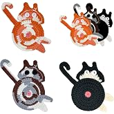 Handmade Crochet Cat Butt Coasters for Drinks - Set of 3 Funny Women Gifts for Cat Lovers, Absorbent Cotton Handwoven Drink Coaster Mats, Quirky Cute Themed Home Decor for Office Housewarming Mom Gift