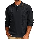 Cotrasen Mens Knit Polo Sweater Long Sleeve Textured Casual Collared Button Sweater Ribbed Lightweight