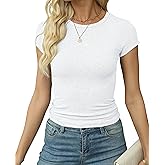 Artfish Women's Short Sleeve Shirts Crewneck Cropped Workout Slim Fitted Ribbed Casual Basic T-Shirts