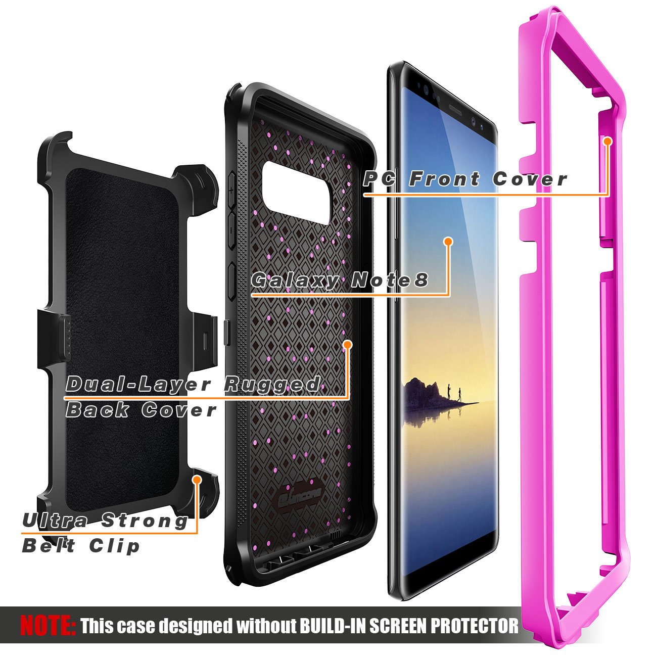 Galaxy Note 8 case, eSamcore Full Body Protection Shockproof Case Cover with Rugged Heavy Duty Holster Clip Kickstand [WITHOUT Built-in Screen Protector] for Samsung Note 8 2017 [Purple]