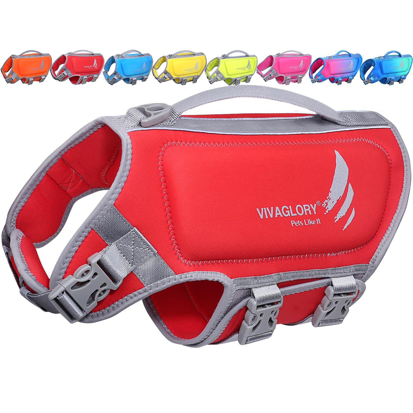 VIVAGLORY High Buoyancy Dog Life Jacket, Swim Vest with Handle, Dog Life Jacket for Swimming & Boating, Buoyancy for Doggy, XS, Red