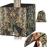 Four-sided Hunting Tree Stand Blinds Kit, 142" x 35" Large Treestand Camo Blind Cover Universal 2 Man Ladder Stand Blind Camouflage Stand Accessories with Zipper Pocket Storage Bag for Deer Hunting