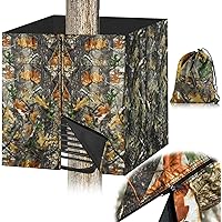 Four-Sided Hunting Tree Stand Blinds Kit, 142" x 35" Large Treestand Camo Blind Cover Universal 2 Man Ladder Stand Blind Camo