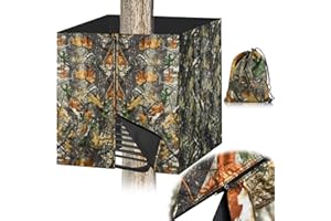 EMSIOK Four-sided Hunting Tree Stand Blinds Kit, 142" x 35" Large Treestand Camo Blind Cover Universal 2 Man Ladder Stand Blind Camouflage Stand Accessories with Zipper Pocket Storage Bag for Deer Hunting