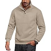 Herberton Men's Textured Thermal Sweatshirt Heavyweight Fleece Lined Pullover with Elbow Patches (S-XXL)