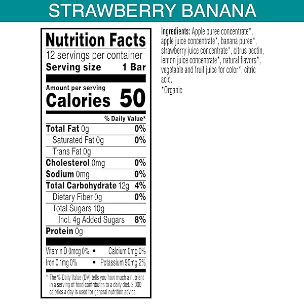 PURE ORGANIC, LAYERED FRUIT BARS, STRAWBERRY BANANA, GLUTEN FREE AND VEGAN FRUIT SNACKS, 6.2OZ BOX (12 COUNT)