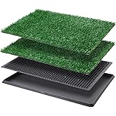 LOOBANI Dog Grass Pad with Tray - 16x20in for Apartment Balcony Use | 2 Replacement Fake Grass Pads, Easy to Clean, Litter Box for Puppy &amp; Small Dogs, Indoor/Outdoor Use
