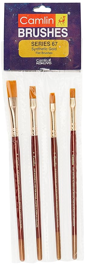 Camel Paint Brush Series 67 - Flat Synthetic Gold, Set of 4