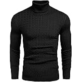 nine bull Mens Slim Fit Turtleneck Sweater Cable Knit Thermal Pullover Sweater
