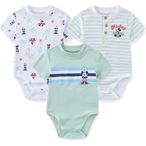 Disney Mickey Mouse Baby Boys 3 Pack Bodysuit for Newborn and Infant
