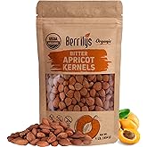 Berrilys Organic Bitter Apricot Kernels - USDA Certified Organic Bitter Apricot Seeds - Natural & Non-GMO, Premium Quality Kernals, No Sulfur or Additives - 16 oz