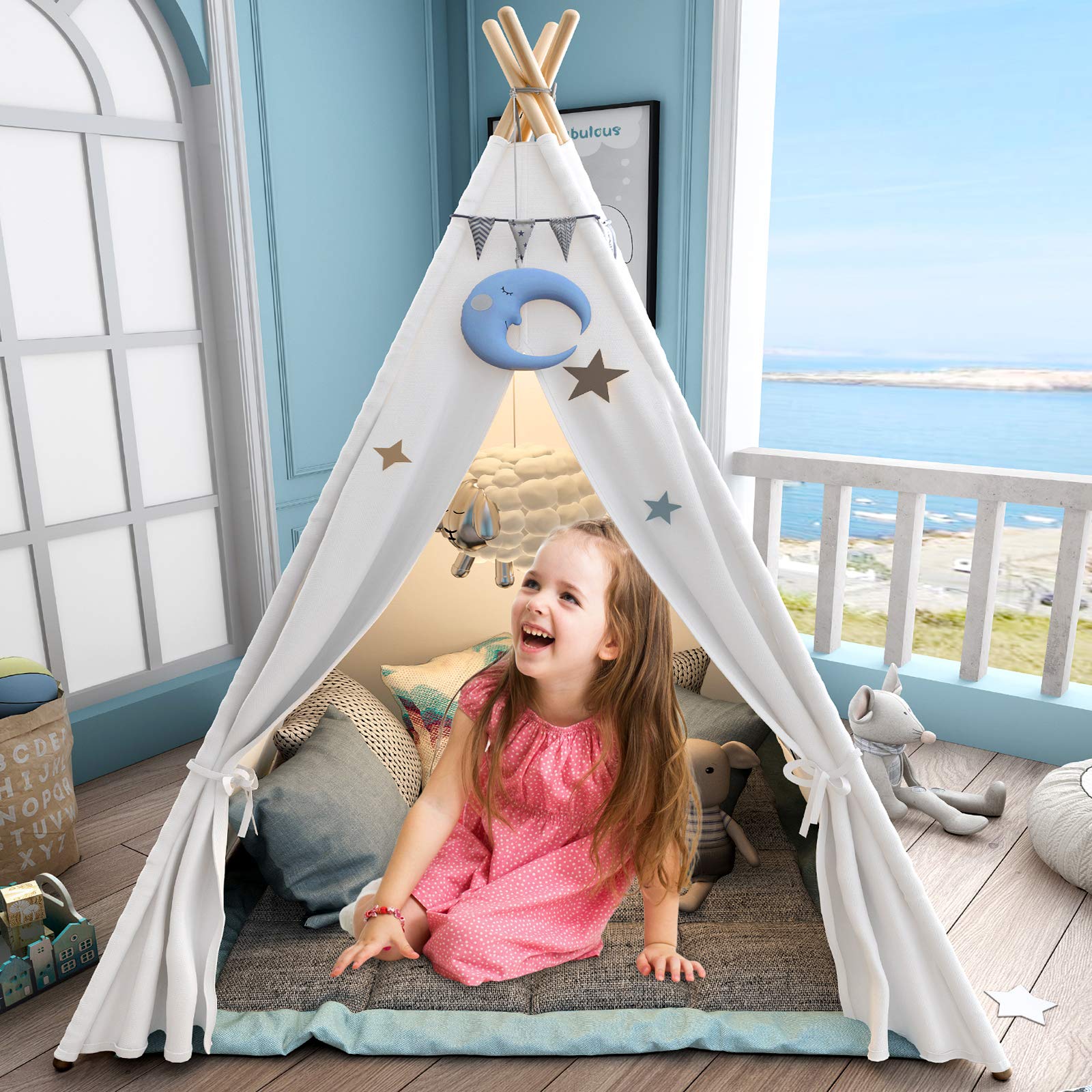 Teepee Play Tent for Kids with Carry Case, Foldable Girls Playhouse Toy Tent, Gift for Baby Toddler to Play Game Indoor and Outdoor