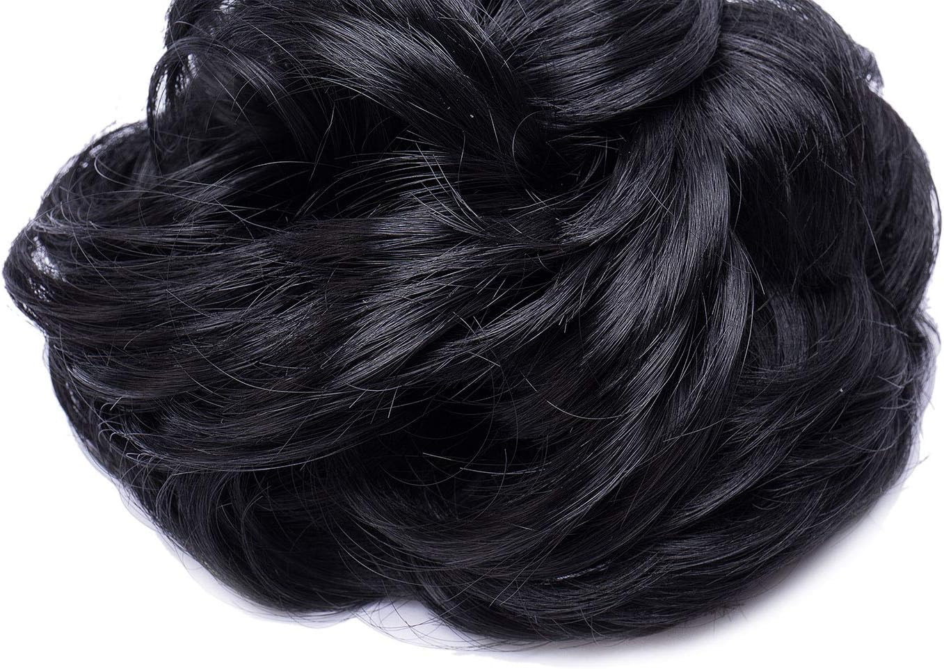 Scrunchy Hair Bun Updo Hairpiece Ribbon Ponytail Extensions Wavy Curly Messy Chignons Piece Wig - Dark Black - Image 4