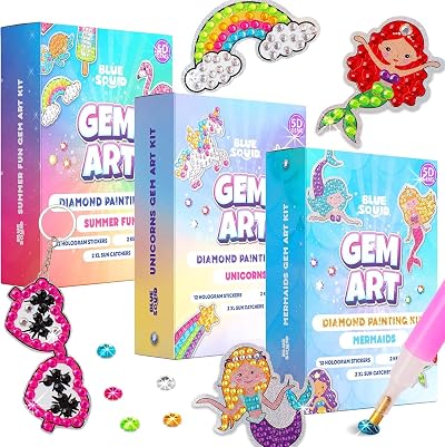 Blue Squid Diamond Art Kits for Kids Summer Fun Mermaid Unicorn 3 Pack