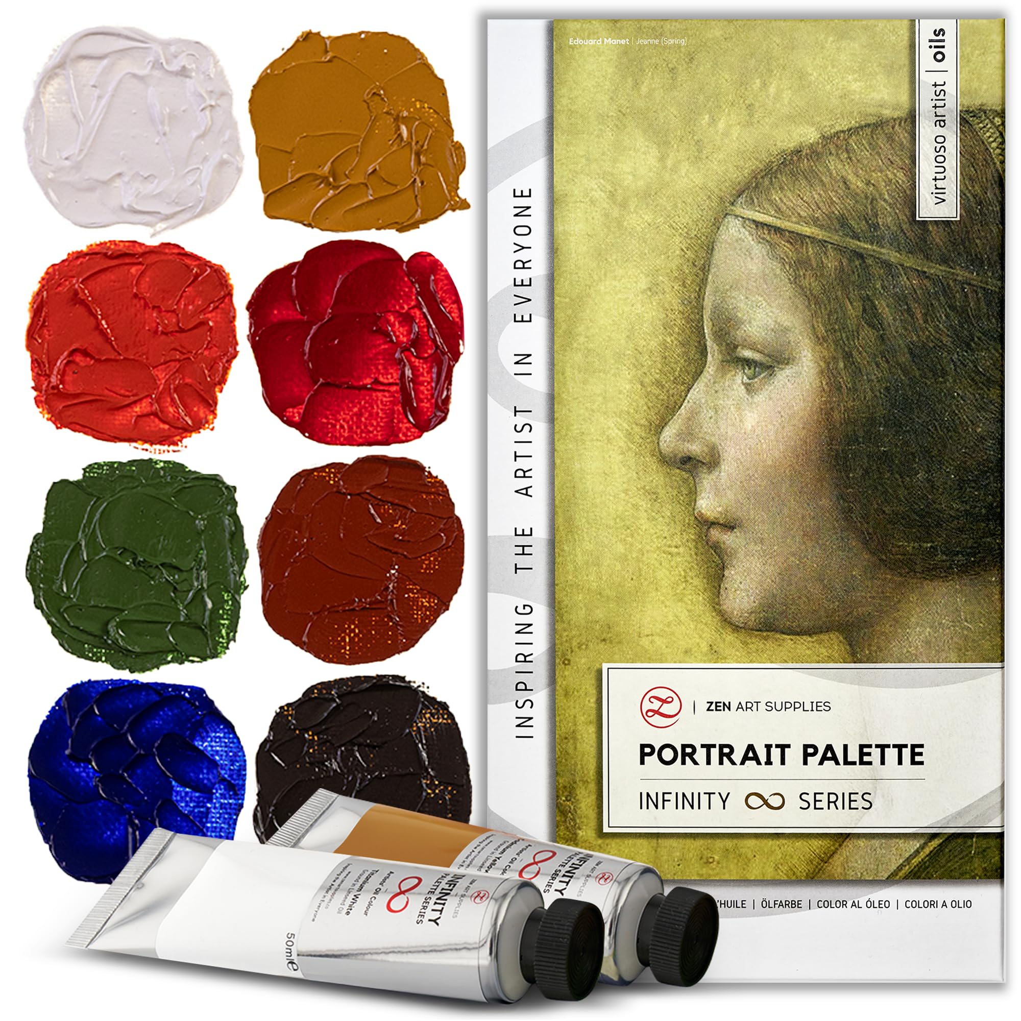 Portrait Palette by ZenART - Old Masters' colors - Professional Oil Paint Set - 8 x Large 50ml Tubes - Non-Toxic, Highly Pigmented, Creamy, Lightfast Oil Paints for Eco-Conscious Artists