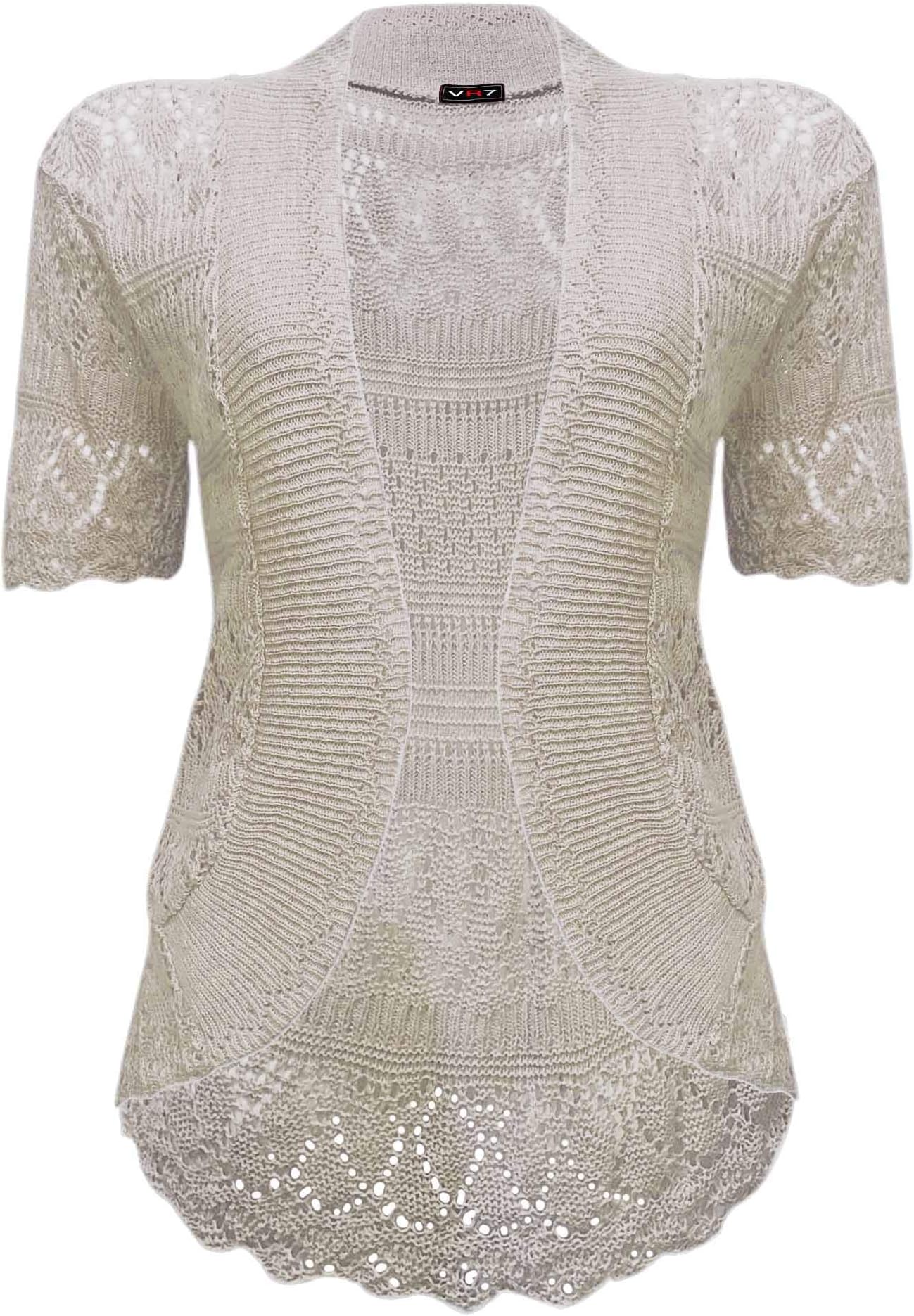 VR7Bolero Cardigans for Women's Shrugs Light Weight Ladies Short Sleeves Knitted Shrug Crochet Lace Cardigan Cotton Summer Kimono Jackets UK Casual Cropped Bolero for Evening Dress