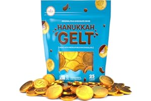 The Dreidel Company 25-Pack Premium Belgian Chocolate Gelt Milk Chocolate Coins, Gold Hanukkah Gelt, With Menorah And Dreidel Design (25 Coins)