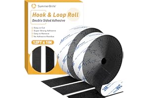 SUMMERBRITE 12Ft x 1 Inch Hook and Loop Tape, Heavy Duty Double-Sided Adhesive Strips, Strong Sticky Back Fastener, Cuttable Interlocking Tape Fasteners for Home, Office, Car, School & DIY Crafts (Black)