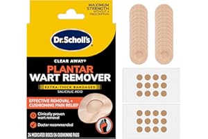 DR. SCHOLL'S Dr Scholl's Clear Away Plantar Wart Remover Extra-Thick Bandages for Feet, 24 Treatments - Clinically Proven Effective Wart Removal and Cushioning Pain Relief, Comfortable Multi-Day Coverage Patches