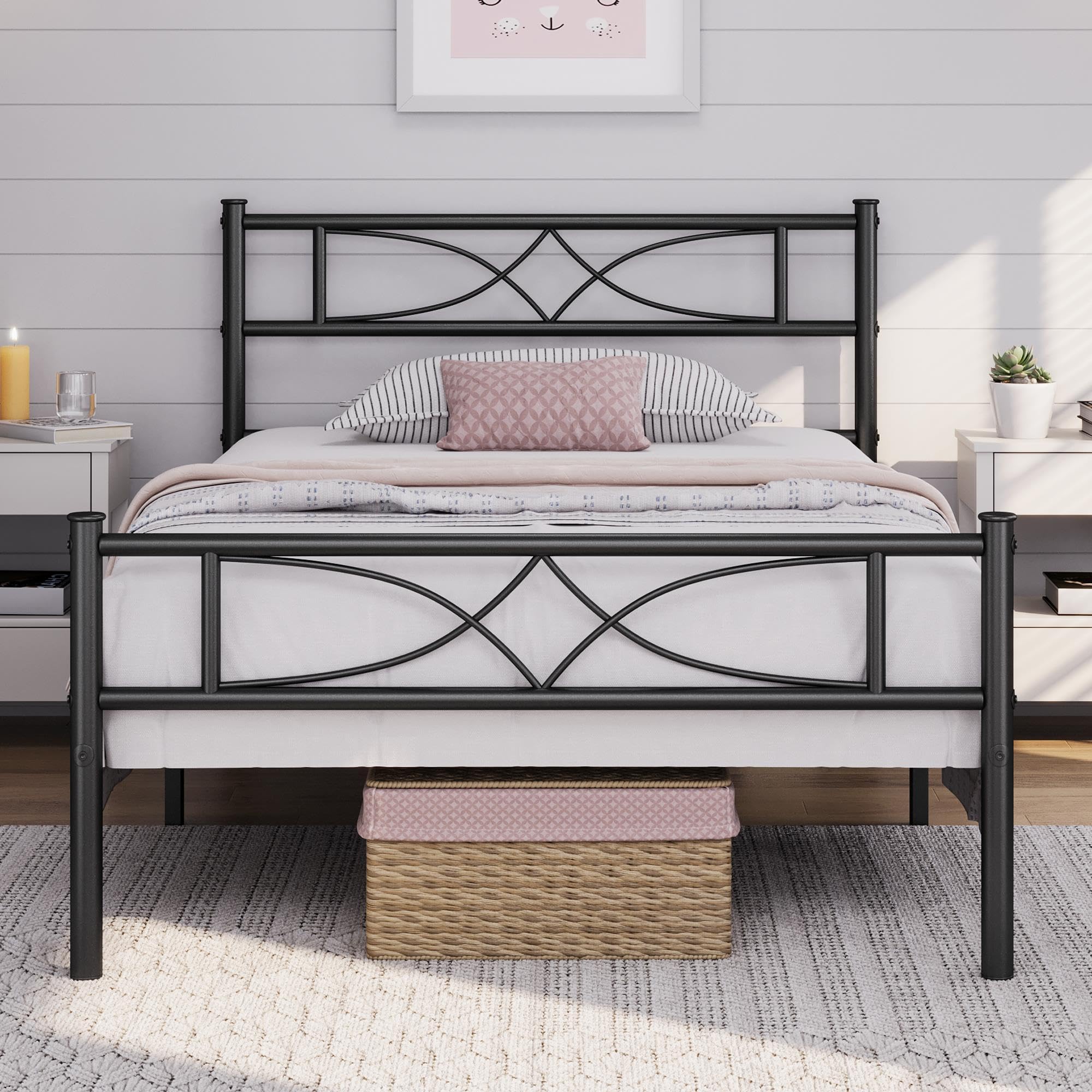 Yaheetech Twin Size Bed Frame Metal Platform Bed with Curved Design Headboard Footboard/No Box Spring Needed/Mattress Foundation/Heavy-Duty Support/Easy Assembly/Black Image