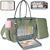 Large Bible Bag with Bible Cover Case for Women, Church Bag with Shoulder Strap, Quilted Bible Cover for Bible Study Supplies, a Christian Gift for Women, Green