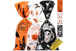 idolpack Halloween Cellophane Treat Bags, 50 Pcs Cello Candy Goodie Bags with Twsit Ties for Halloween Trick or Treat Party Supply