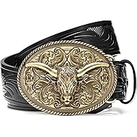 Photect Western Leather Belt, 1.5 Inch Wide, Black, 45 Inch