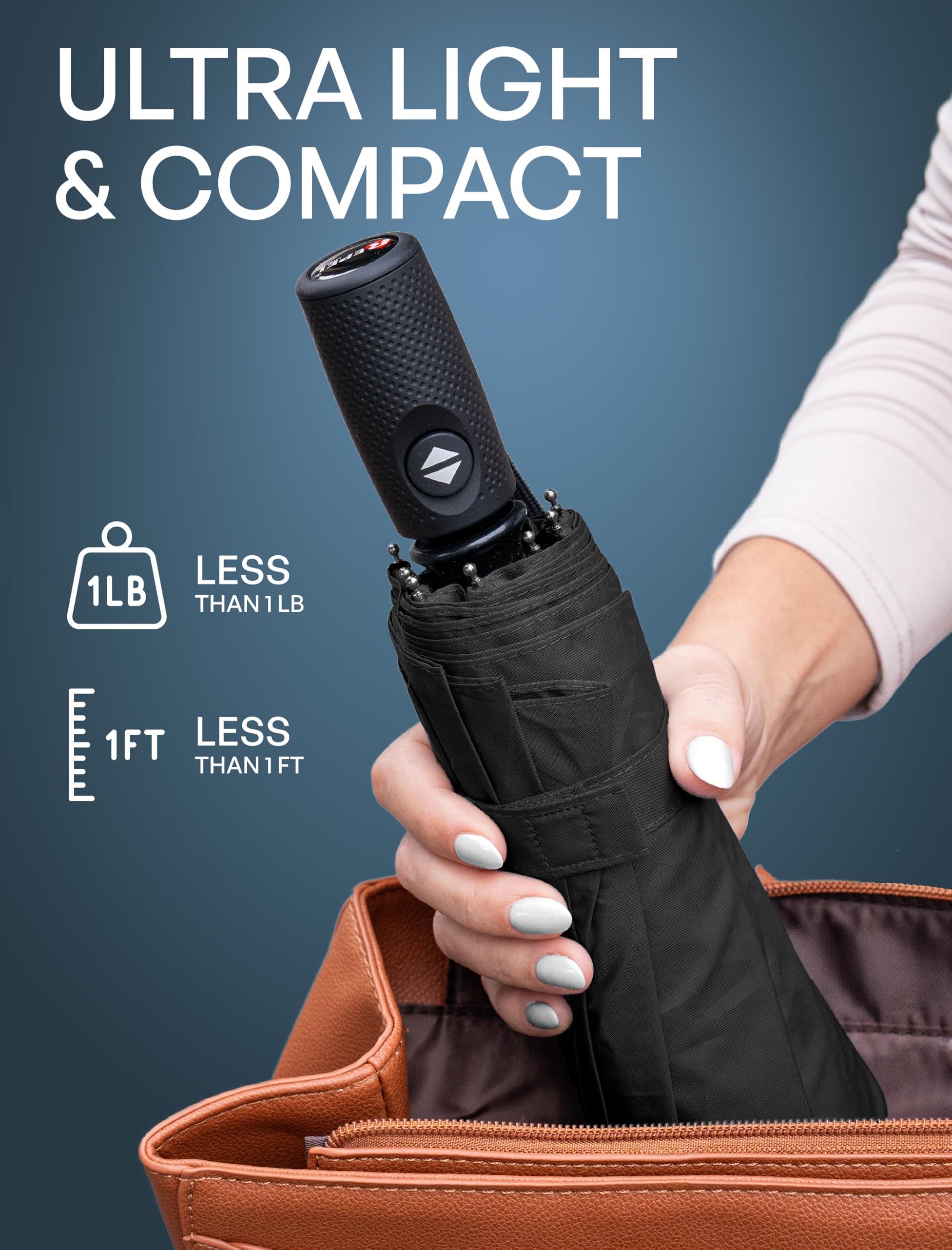Repel Umbrella REPEL Windproof Travel Umbrella - Compact & Withstands Winds up to 85MPH , Strongest Premium Auto Folding Umbrella for Rain and Sun - Durable, Light & Portable for Women & Men , Fits Backpack & Cars