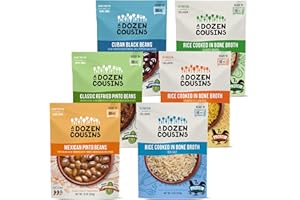 A DOZEN COUSINS MEALS A Dozen Cousins Seasoned Beans and Rice Cooked in Bone Broth Variety Sampler Pack | Microwave Ready to Eat Rice and Beans (6 Pack)