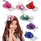 Mini Tea Party Hats - 6 PK - Clip-On 4 Inches Fascinators Hats for Women and Girls, Top Hat Hair Clips for Tea Party Favors Birthday Party (4 Inches) Multicolor