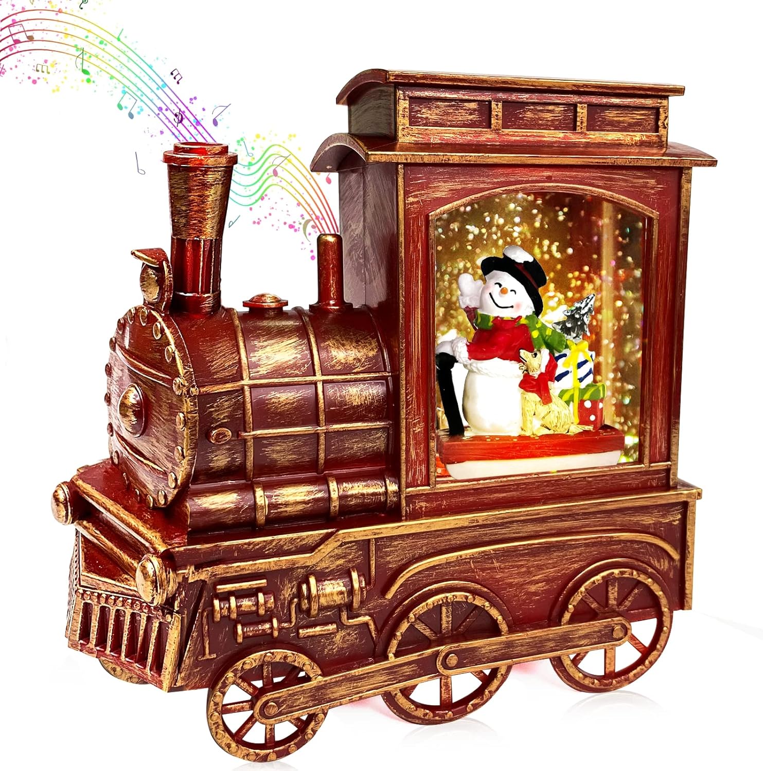Snow Globes - Musical Singing Lighted Christmas Train Snow Globe Lantern Decoration with Timer 8 Songs Snowman Gift Box USB or Battery Operated Water Glittering Snowing Globe Christmas Decoration Home Xmas Gift