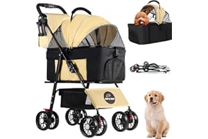 WN'S DAY 3 in 1 Pet Dog Stroller for Small Medium Dogs 10-50 lbs, Foldable Cat-Strollers for 2-Cats with Removable Carrier, Pet-Strollers for Cats with Storage Bag, Small Puppy-Stroller, Dog-Cart (Brown)