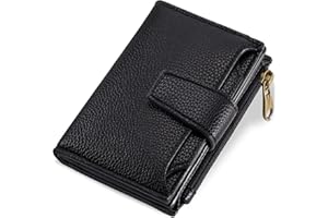 Airkit Small Wallet Women RFID Blocking Genuine Leather Bifold Compact Card Holder for Women with Zipper Coin Pocket 4 ID Windows