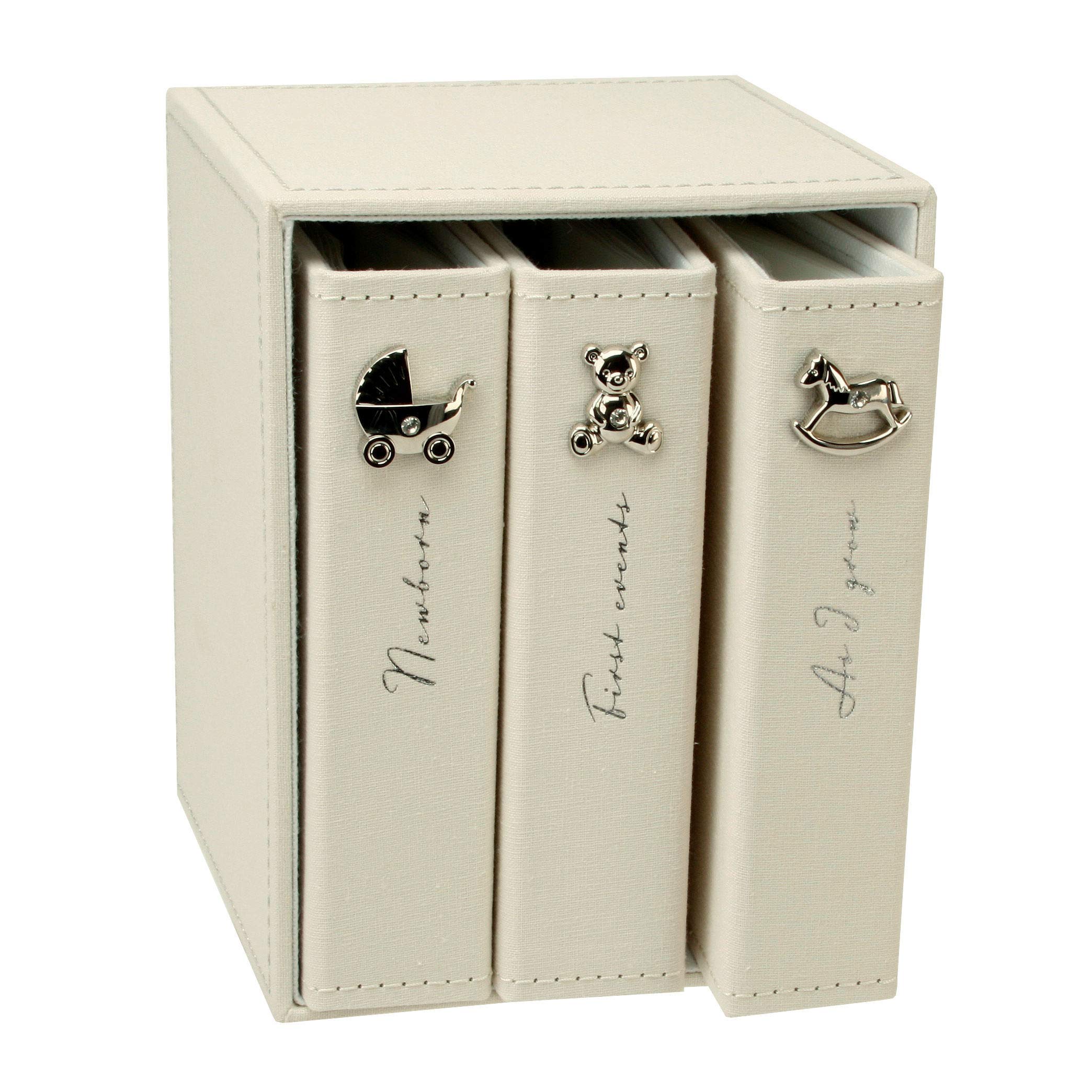 Bambino by Juliana Linen Fabric Set of 3 Baby Photo Albums 4"x6"