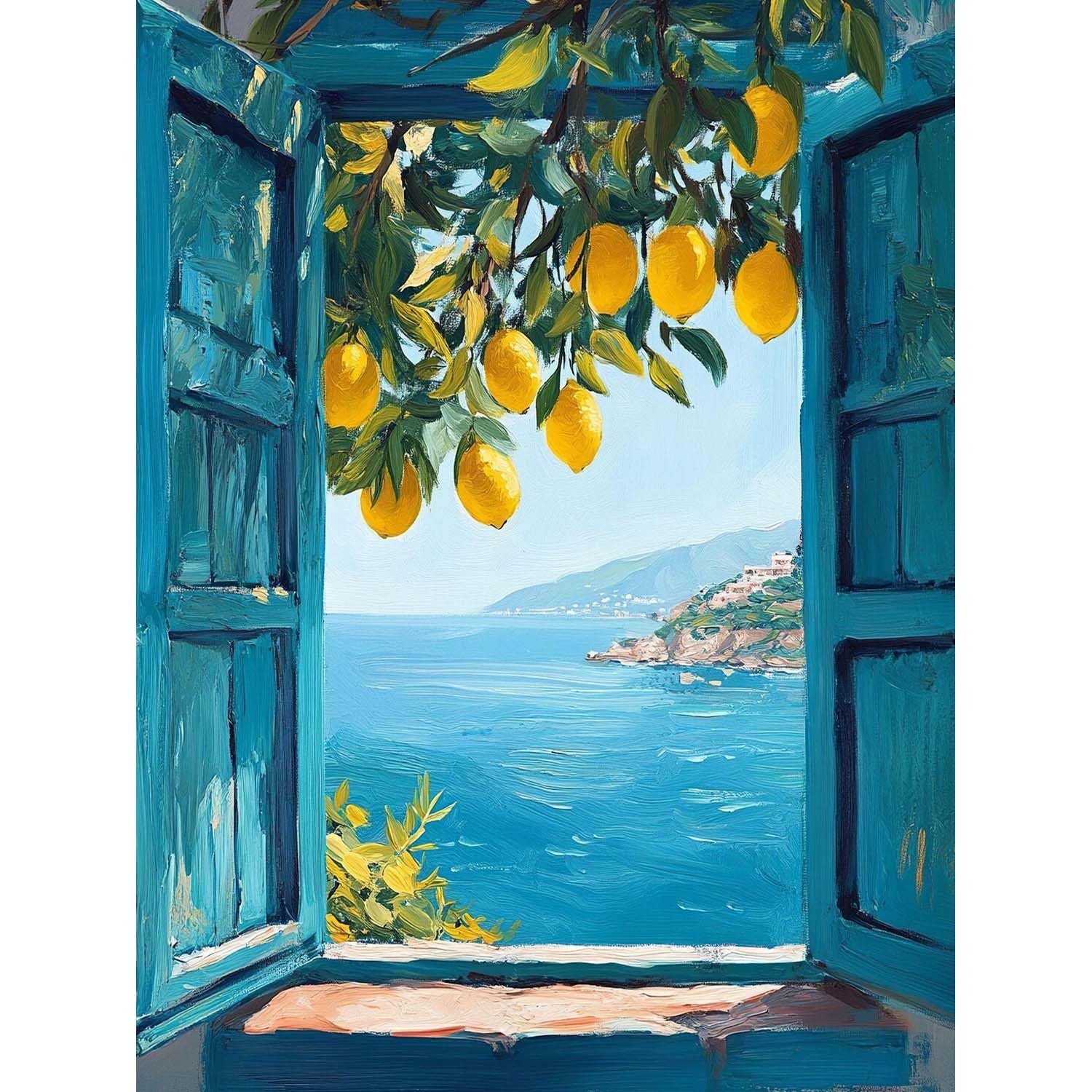 Yaostarart Coastal Lemon Tree Paint by Numbers for Adults,Window View Adult Paint by Numbers,Landscape Painting by Numbers for Adults Perfect for Gifts Home Wall Decor 12x16inch,Mediterranean