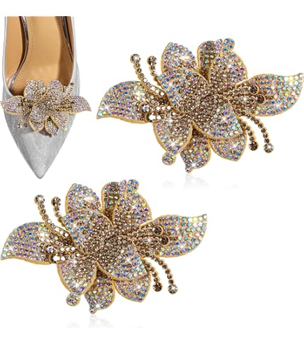 Amazon.com: 2 Pcs Rhinestone Flower Shoe Clips Gold Crystal  display picture 2