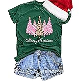 Christmas Shirts for Women Xmas Funny Graphic Tees Casual Short Sleeve T-Shirt Family Holiday Tee Tops