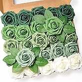 Jdsour 25pcs Artificial Flower,Real Looking Foam Roses w/Stem for DIY Wedding Bouquets Centerpieces Bridal Shower Party Decor-Shades of Army Green